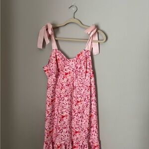 Pink Floral Dress with Bow Straps